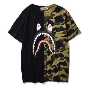 EUC Men’s Size Large BAPE Camouflage Shark Split Cotton Tee In Green/Multicolors